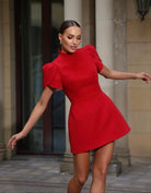 Fleur Elegante Mouwjurk in Rood - Perfect voor Kerst en Winterse Evenementen